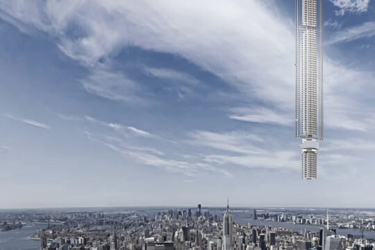 skyscraper hanging from space