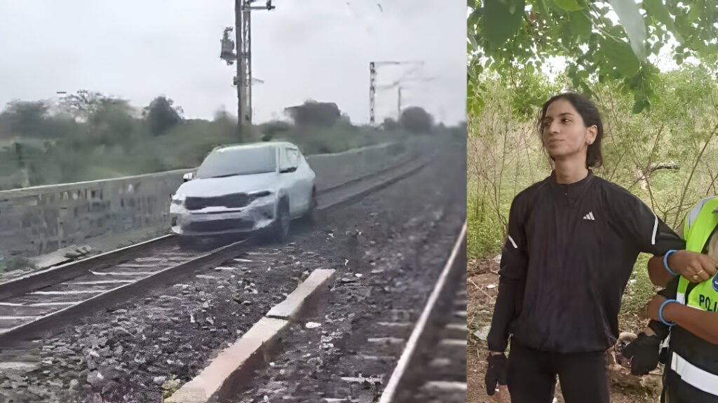 Watch: Drunk Woman Drives Car on Telangana Railway Tracks, Disrupts 15 Trains as Police Struggle to Rescue Her