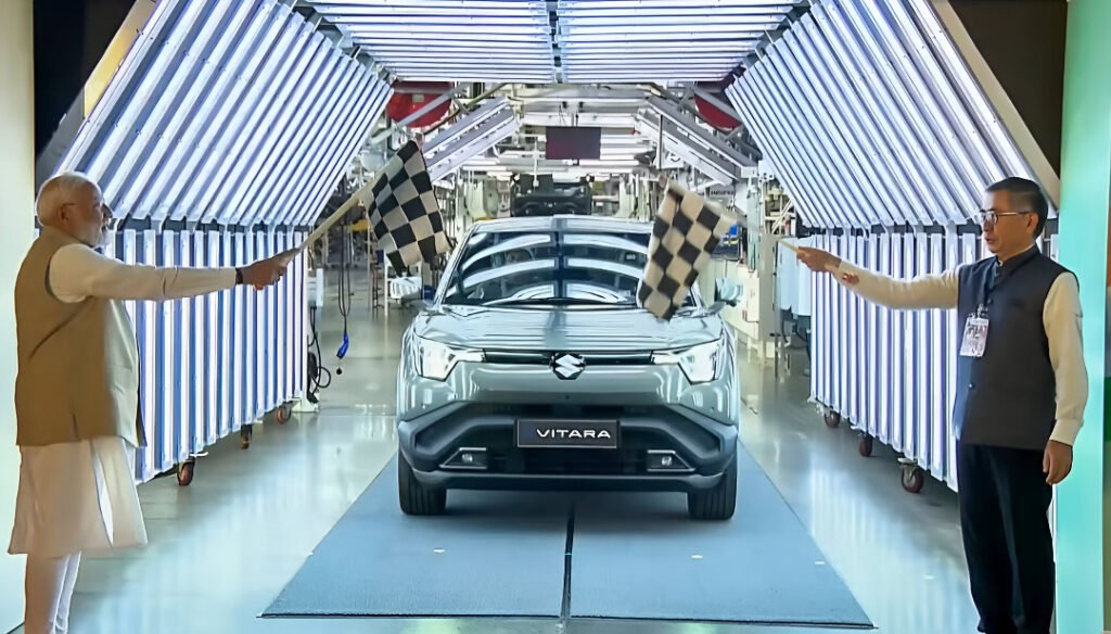 PM Modi Flags Off Suzuki e-VITARA in Gujarat for Global Exports